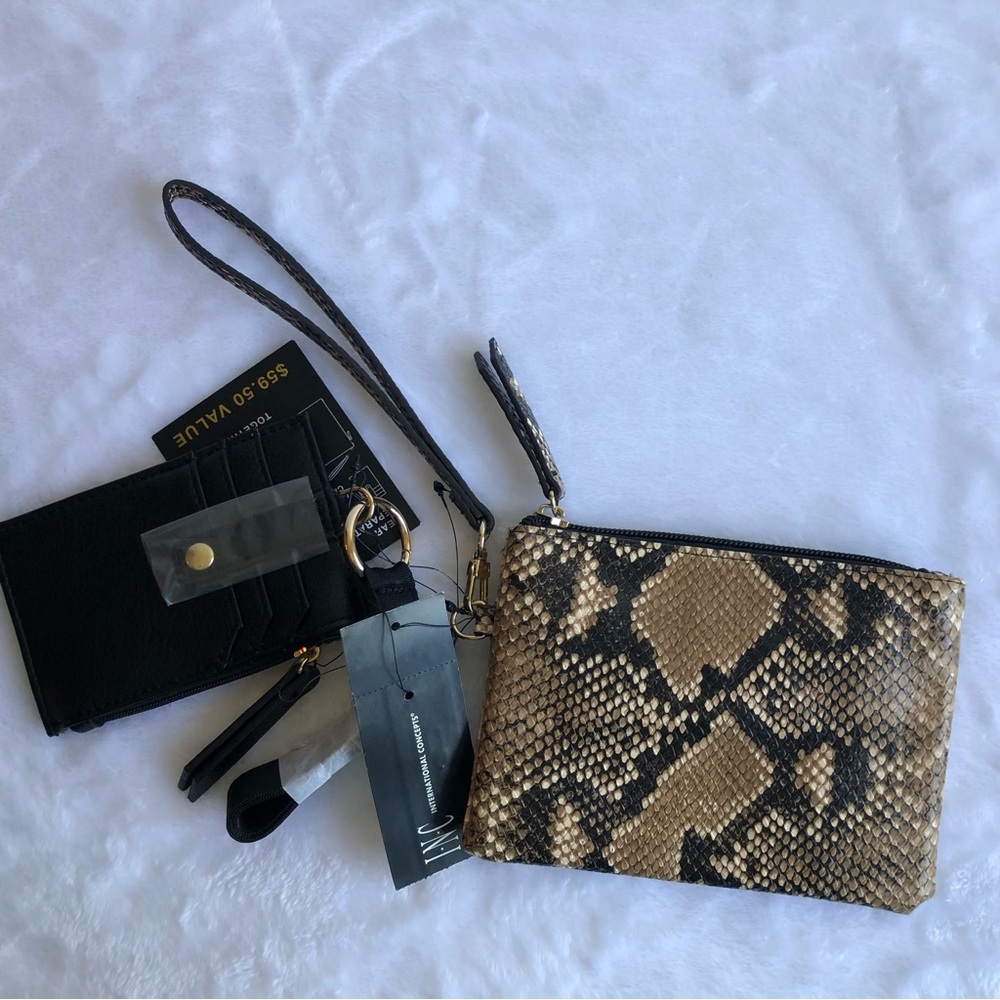 INC Amandaa Wristlet & Card Case Lanyard, Camel Snake, NWT